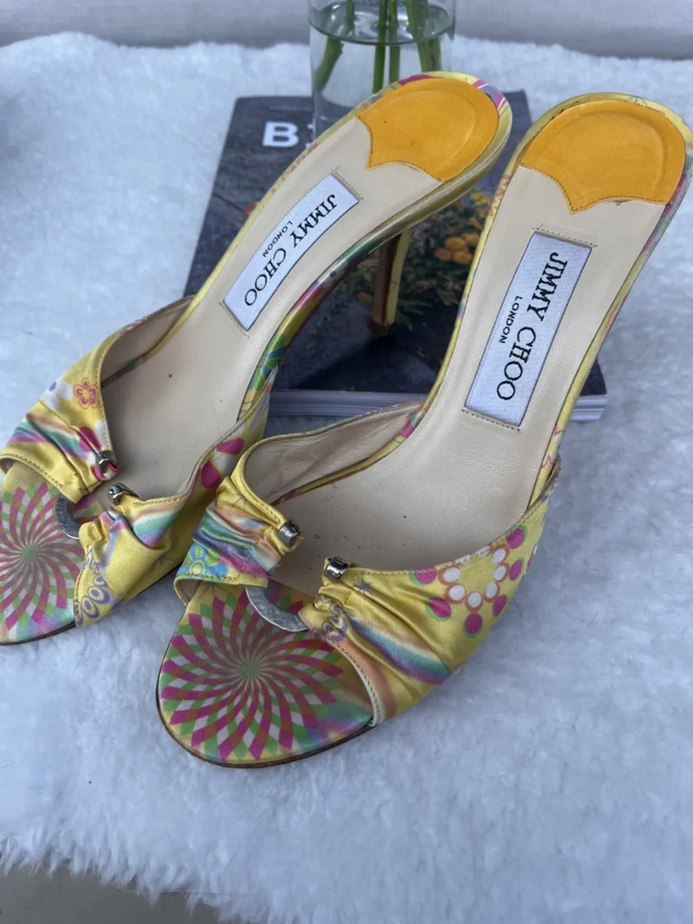 Jimmy Choo Silk Yellow Heels Sz 38 EU - Picture 3 of 11